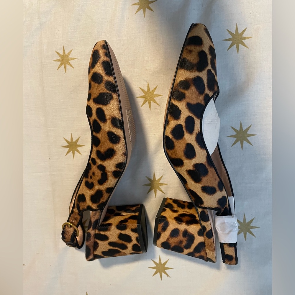 NWOT J. Crew Leopard Print Calf Hair Slingback Heels Size 7.5 - Picture 5 of 10